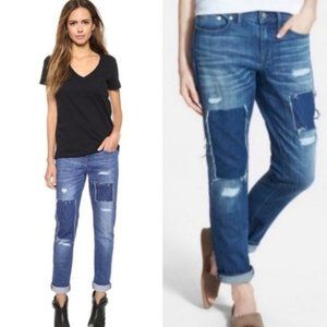 Madewell Slim Boyjean Patchwork Distressed Blue Jeans